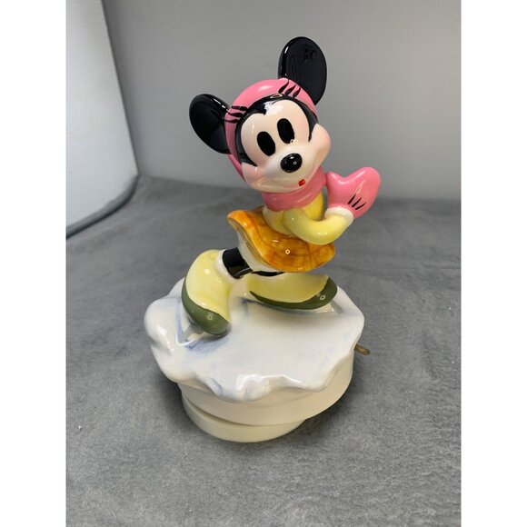 Vintage Schmid Minnie Mouse Ceramic Musical Figurine Ice Skating 1984 - Picture 10 of 11